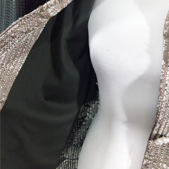 CARMEN MARC VALVO! TAUPE, CREAM, BLACK, GOLD PEARL & JEWEL BUTTON JACKET! SZ M - Picture 7 of 11